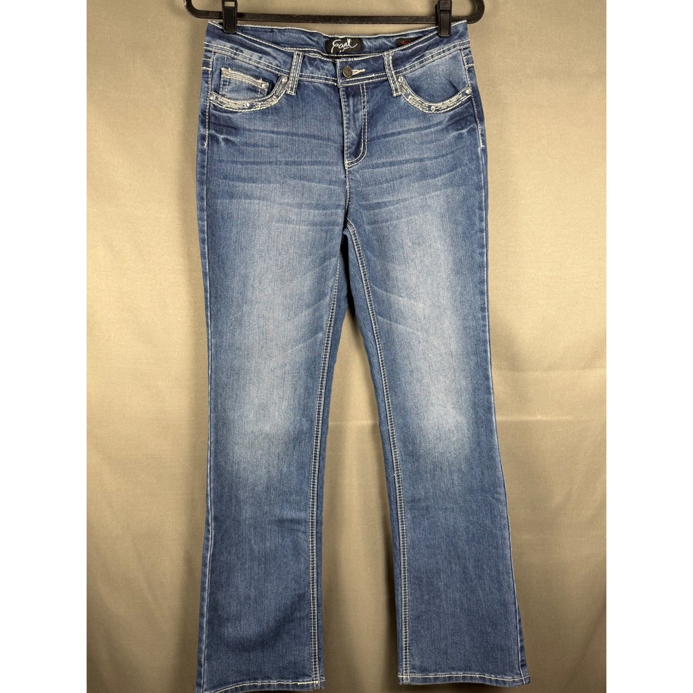 Earl Jean Bootcut Jeans Women 8 Blue Medium Wash Rhinestone Embroidered Y2K